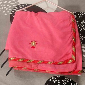 Elegant Pink Saree with Gold Border