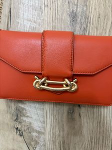 Vibrant Orange Clutch with Gold Hardware