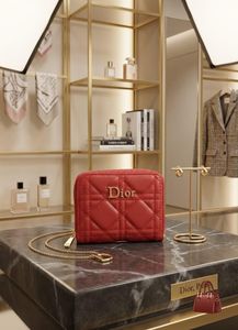 Dior Red Quilted Zip Wallet