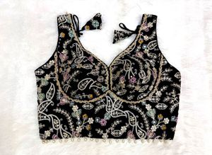 Sleeveless Embroidered Black Blouse