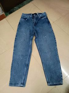 Stylish Blue Denim Jeans with Paint Splatter