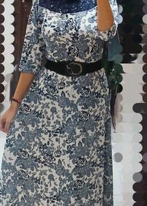 Vintage Floral Print gown with stylish belt