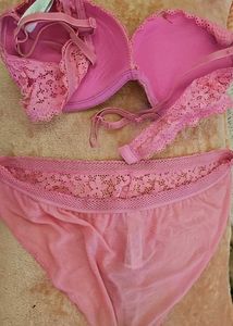 Pink Lace Bra and Panty Set