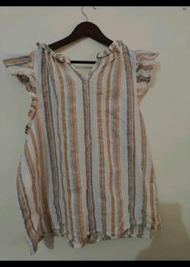 Chic Striped Ruffle Neck Top