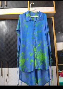 Blue &amp; Green Tie-Dye Shirt Dress