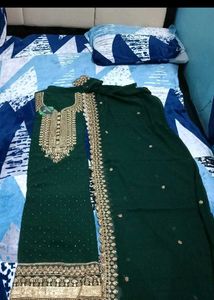 Emerald Green Embroidered dress material