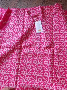 Pink Batik Duppata Nighty With Pocket