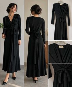 Black Long Sleeve Wrap Midi Dress | Bust 36