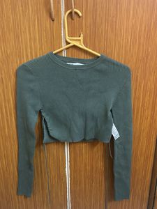 Green Ribbed Cropped Top