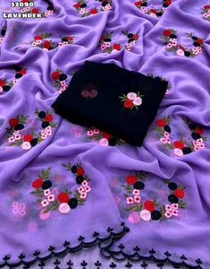 Beautiful Lavender Embroidered Saree