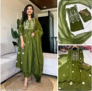 Olive Green frock set with Dupatta