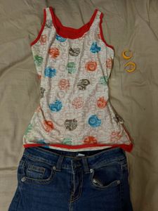 Funky Graphic Tank Top & Denim Shorts Combo