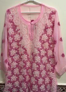 Pretty Pink Chikankari Lucknowi Kurti