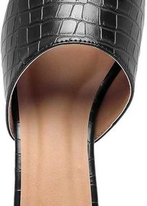 Chic Black Croc-Embossed Slide Sandals