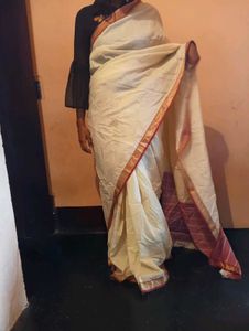 Off-White Saree with Red Border