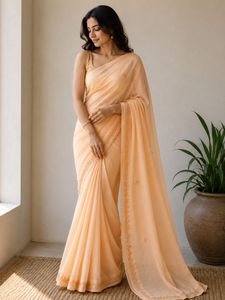 Elegant Peach Saree with Embroidery