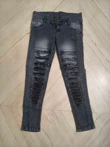 Stylish Ripped Grey Denim Jeans