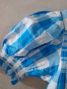 Cute Blue Checked Top with Smocked Details