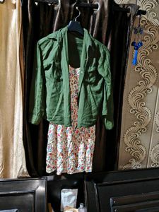 Floral Dress with Olive Green Shirt