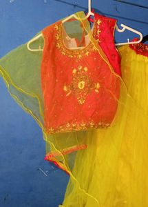 Pink &amp; Yellow Embroidered Traditional Dress | Size