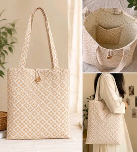 Ivory Bloom Quilted Tote Bag