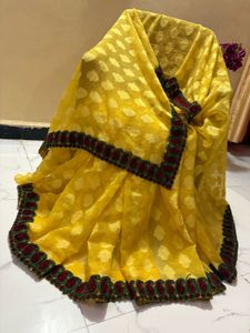 Vibrant Yellow Embroidered Saree