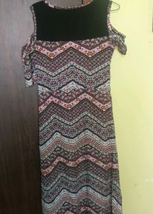 Patterned Cold Shoulder Maxi Dress