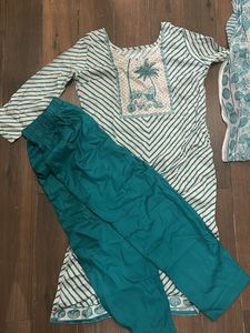 50%sale stiched Stylish Teal & White Kurta Set