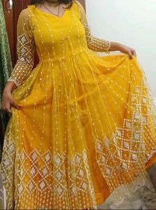 Elegant Yellow Embroidered Anarkali