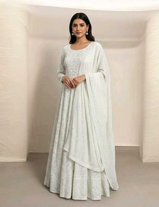 White Anarkali Gown with Dupatta