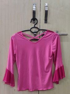 Pink Embellished Bell Sleeve Top