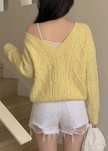 Distressed Pastel Yellow V-Neck Sweater