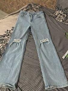 Light Wash Ripped Wide Leg Jeans