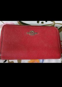 Authentic Coach Red Leather Zip Around Wallet