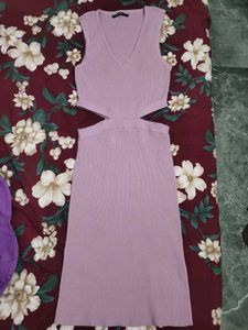 Lavender Cut-Out Ribbed Midi Dress