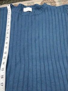 Teal Ribbed Knit Sweater top balloon sleeves