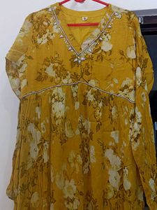Women's Yellow Floral Kurta Set with Dupatta
