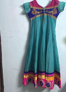 Teal &amp; Pink Embroidered Anarkali Set