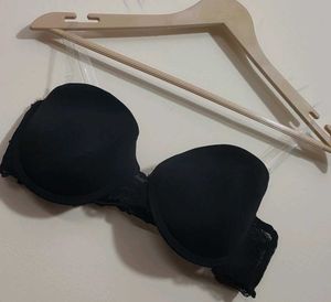 Black Strapless Lace Trim Bra For 34 B Bust