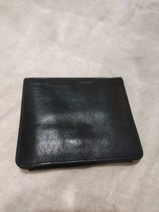 Vintage Black Leather Wallet with Floral Detail