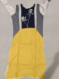 Stylish Yellow & Navy Floral Kurta