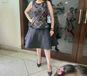 171712. Elegant Black Lace Peplum Dress