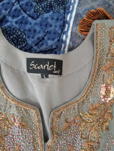 Embellished Grey Sleeveless Kurta