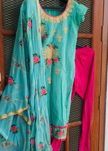 Embroidered Teal Kurta Set with Dupatta