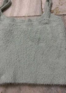 Cute Fuzzy Cropped Tank Top with Wing Charm