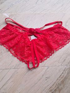 Red Smocked Bikini Set with Lace Detail