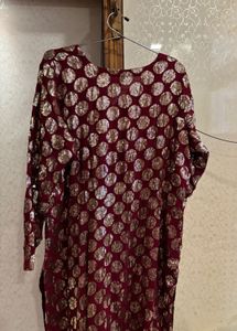 Elegant Red Kurta Set with Golden Polka Dots