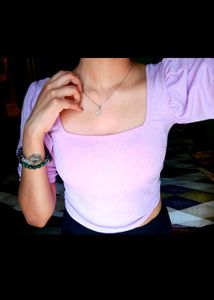 Lavender Square Neck Puff Sleeve Top