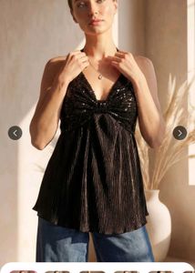 halter neck black sequence top