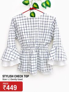 Stylish Checked Tie-Knot Peplum Top